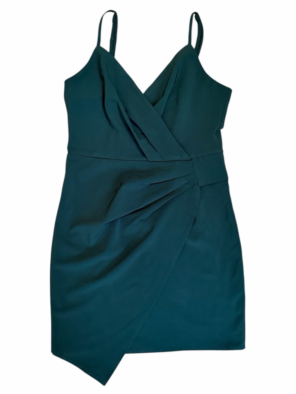 BLUE BLUSH “Nika” Asymmetrical Mini Dress in Dark Teal